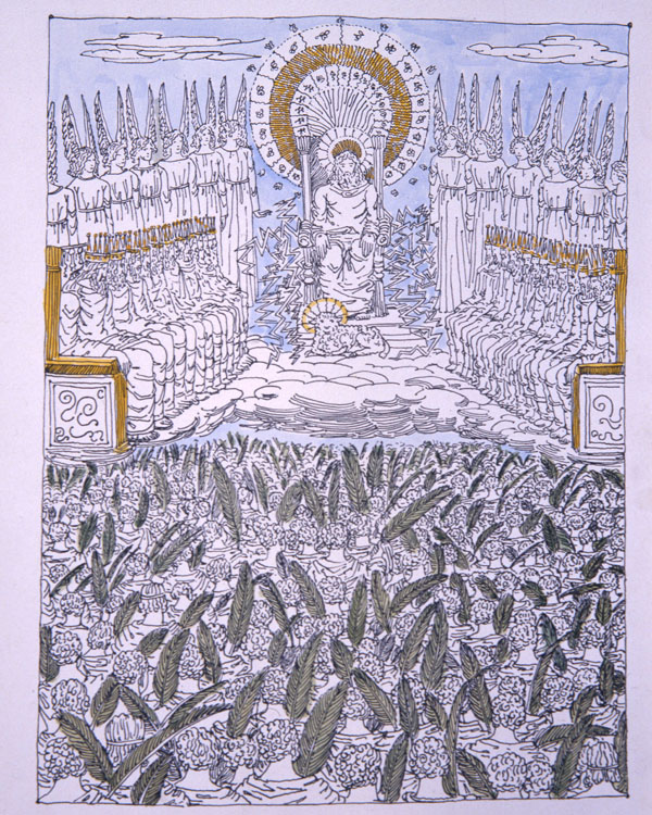 Giorgio de Chirico, L'Apocalisse. Dopo questo, (ecco) vidi una gran folla (1977), litografia acquarellata